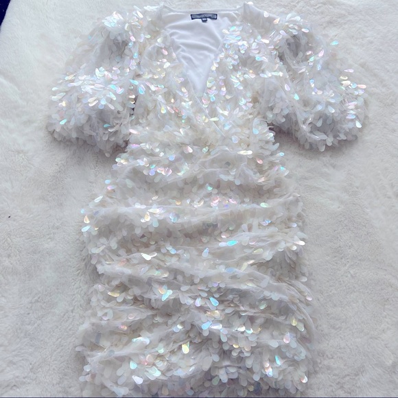 ASOS Peace + Love White Embellished Puff Sleeve Mini Dress size 2 - Picture 3 of 3